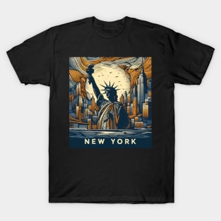 The Statue of liberty New York Abstract Cityscape T-Shirt